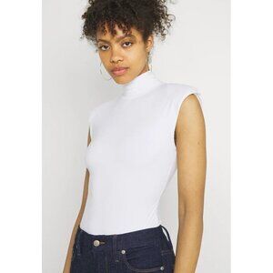 GOOD American BNWOT Womens White Mockneck Bodysuit Sz 5 Thong Back